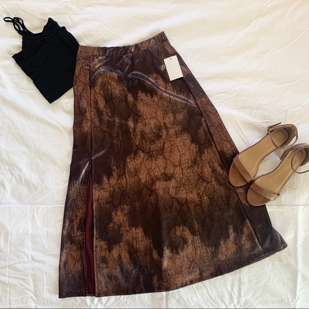 NWT Free Press Textured Snakeskin Print Midi-Length Skirt w/ Slit, XS